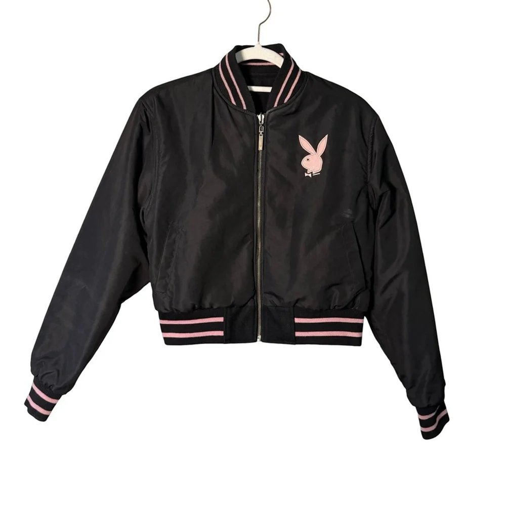 PLAYBOY Vintage Y2K Reversible Black and Pink Leather Letterman’s Jacket Size M - Picture 5 of 16